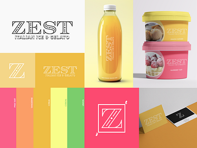 Zest Italian Ice & Gelato beverage brand branding color concept contemporary design drink font gelato ice cream italian logo design packaging design pink print product