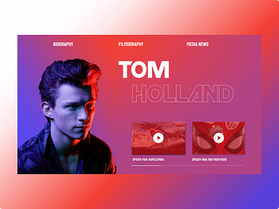 Tom Holland actor cinematic figma figma design filmography gradient design marvel red resign tom holland web design