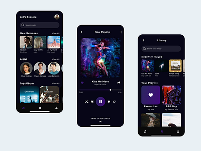 Music Player Mobile App app design figma mobile mockup musicapp musicplayer project prototype ui uidesign uiux ux uxdesign wireframe