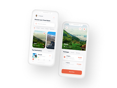 Travel Guide App Concept dailyui designinspiration mobile app design mobile ui peach color shadow ui tabs ui travel app uiux