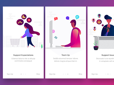 Fresh tacco onboarding screens colorful illustration ios mobile onboarding visual design