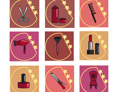icons for beauty salon beauty curling iron design hairdryer icons icons for beauty salon illustration lipstick logo makeup nails personal care scissors shampoo star style vector
