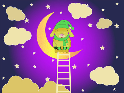 BUNNY FOR A MONTH a ladder to the sky a ladder to the sky a month a month a sleepy hare a sleepy hare bunny for a month bunny for a month cartoon illustrations cloudy sky stars in the sky