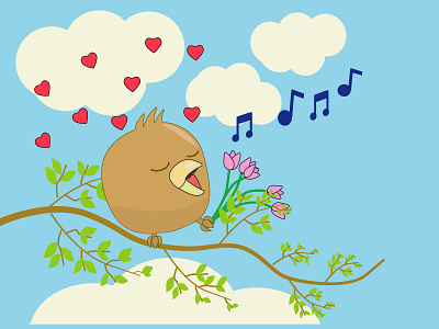 owlet in love, spring illustration, spring