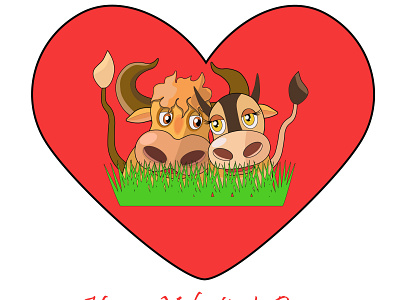 Bull in love.Valentine's day. bull bull in love cow gift for her gift for him. heart illustration love lovers vector year of the bull