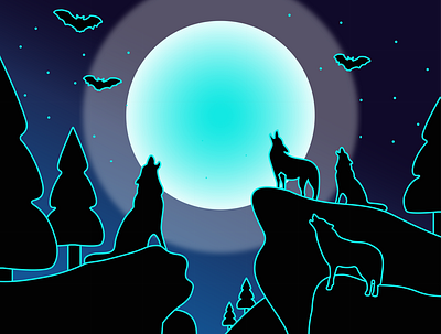 wolves and moon beast light of the moon male and female print neon print night forest spack of wolves wolf wolf and moon wolves on rocks