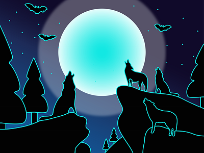 wolves and moon
