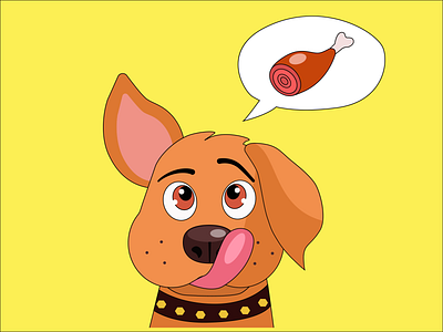 Dog licks its lips. Cartoon illustration. cartoon chicken leg dog dreams food for a dog mans friend oh my dog pet puppy