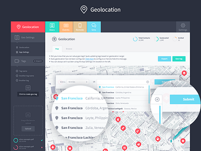 Geolocation Filters application button dropdown form geolocation map maps pins responsive scroll ui ux