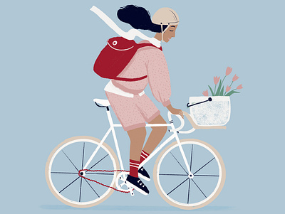 girl on a bike design flat illustration