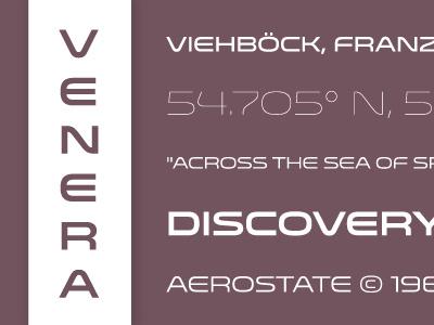 Venera Now Available! 100 300 500 700 900 extended font letters lost numbers probe purple russia sample sans space specimen type typography venera