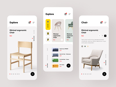 Furniture e-commerce ios mobile app screens android button buy buyer chair chair sofa cart design ecommerce ios mobile online product shop shopping store user experience user interface ux