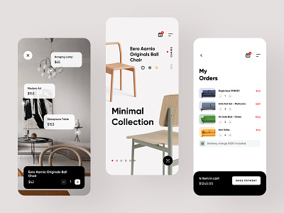 Furniture e-commerce ios mobile app screens app applicaiton branding colorful creative design ecommerce business furniture store home decor illustration industrial design interior architecture ios android material logo minimal product design shopping ui user interface ux user experience