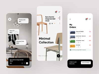 Furniture e-commerce ios mobile app screens