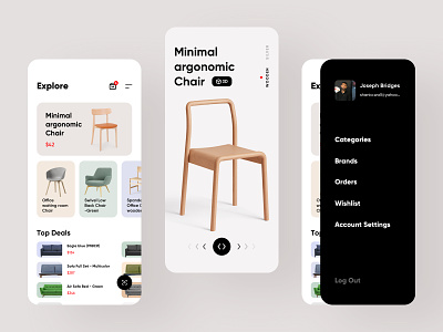 Furniture e-commerce ios mobile app screens app branding clean colorful creative dashboard decoration design designer ecommerce furniture interior minimal mobile ios android shop shopping store ui ux
