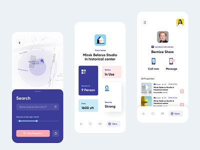 Accomodate - Rental home finder mobile application UI accomodation booking branding cartoon home home screen hotel house ios android management map mobile payment profile rental app service ui ux