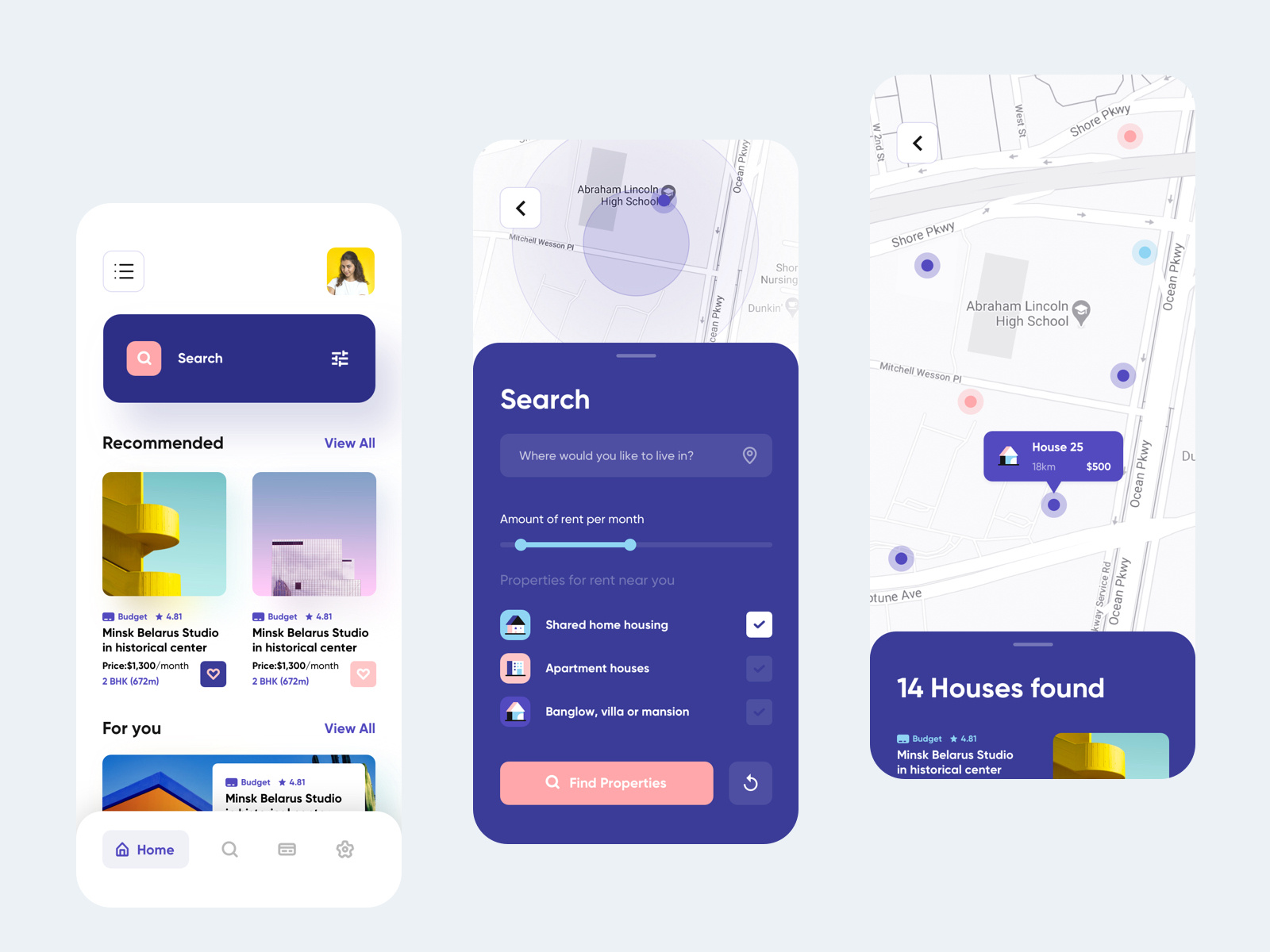 Rental home finder mobile application UI by Ali Sayed for