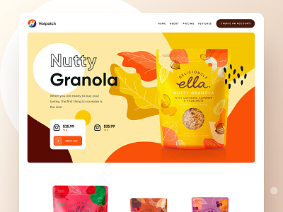 Nutty Granola - Fruit Cereal Web Site UI UX Design cart purchase buy colorful creative design ecommerce illustration landing page minimal packaging design product page sell shop ui ux web website