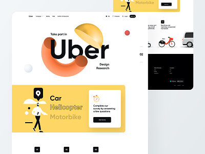 Uber Survey Page - Website UI Design 3d abstract app car bike car rental colorful creative design geometric art landing page lyft minimal ride sharing app uber ui ux website