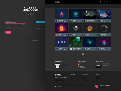 Dribbble Material Redesign dark dark black theme design dribbble full login material portfolio redesign ui ux