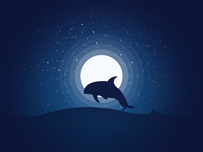Whale dark dolphin illustration moon moonlit night ocean whale