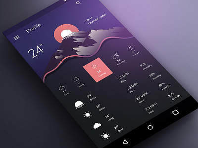 Material Weather App Concept | Dark app black concept dark graph illustration material night purple statistics ui weather