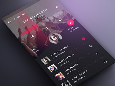 Dark Material Music App UI android angle app dark material music now playing playlist screen song ui ux