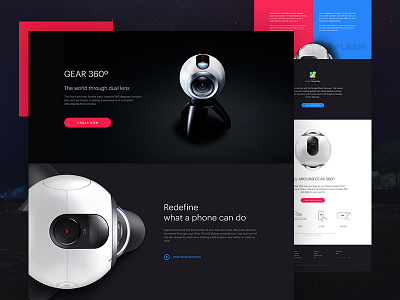 Gear 360º - Product Landing Page camera colorful dark design gear 360 landing page samsung ui ux virtual reality vr web