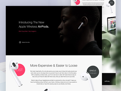 Honest AirPod Landing Page Concept airpod apple critic fun landing page product sarcasm ui ux web website wireless earphone