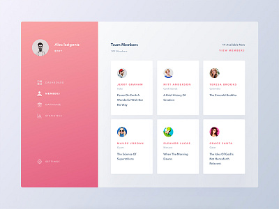 Conceptual Dashboard UI | Team Members Screen abstract app avatar colorful dashboard data minimal ui ux