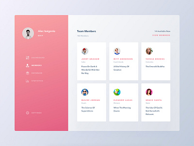 Conceptual Dashboard UI | Team Members Screen