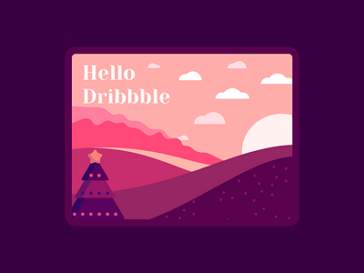 Hello from Unopie debut design first shot graphic hello dribbble illustration landscape pink vectors