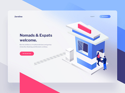 Zeroline | Header & Illustration brush colorful gradient header hero homepage illustration illustrator isometric landing page magic noise orange purple perspective shapes transparent unopie website