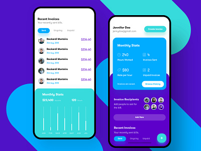 Invoice management and creation - Mobile Application UI 2020 2019 2018 colorful design company international technology creative funding investment directory icon design interaction design invoice bill payment ios android hybrid minimal mobile phone motion design re branding re design resolve round button shape typography ui dashboard ux ui visual vector
