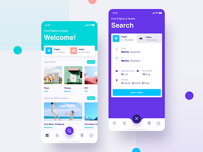 Explorepedia - Flight and Hotel Search app branding clean colorful creative dark dashboard design illustration ios material minimal typography ui ux