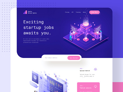 Startups job finding - MVP landing page color scheme palette colorful data information science design design ui ux gradients header web website illustraion landing page minimal product tool utility technology tech agency typography code user research flow vector web