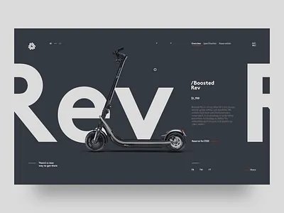 Boosted Rev Scooter clean minimal product page typography ui web design