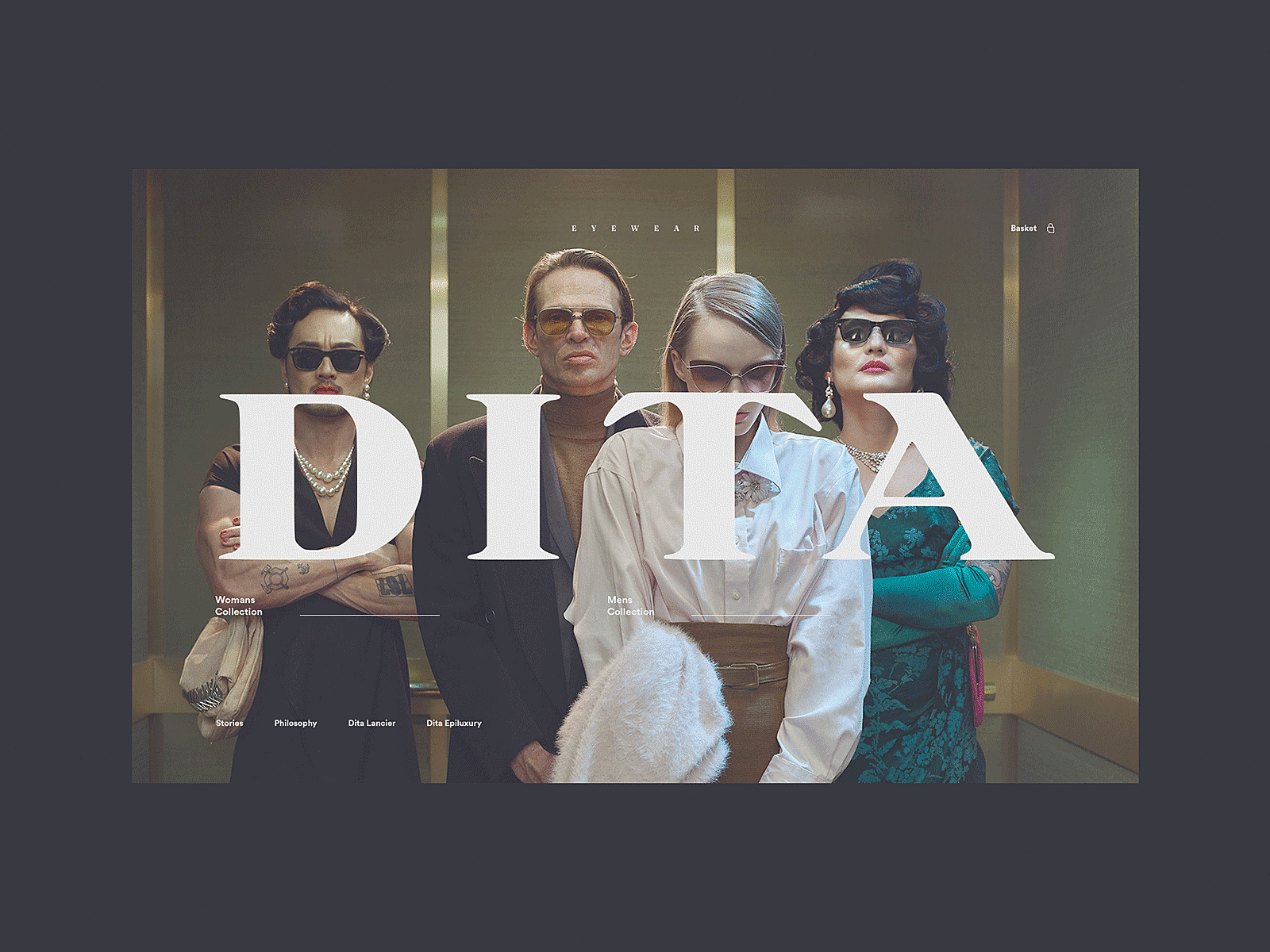 DITA eyewear site concept clean dark fashion minimal modern sunglasses typography ui web design