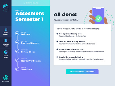 Confirmation Screen assignment confirmation courses education exams landing steps success