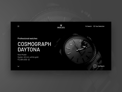 Black theme rolex watch website ui