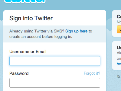 Sign into Twitter black blue box shadow clouds form forms gray sign in twitter white yellow