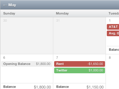 Progress calendar gray green red slate table web app white