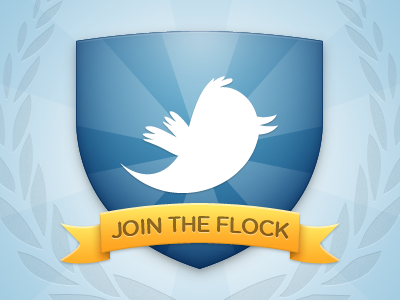 Join the Flock bird blue crest emblem gradient larry ornate photoshop ribbon stripes twitter white yellow