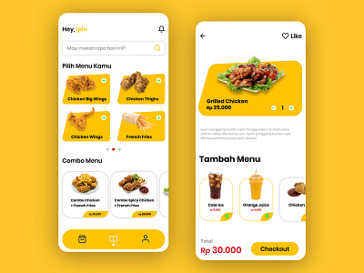 Fried Chicken Menu app branding design flat illustration minimal ui ux