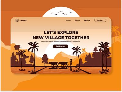 Landing Page Village Explore app branding design flat illustration landing page logo minimal parallax ui ux vector web