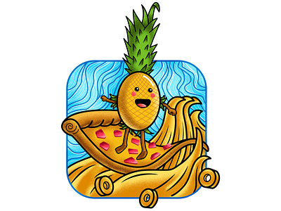Pineapple pizza character design illustration illustrator ocean pineapple pizza pizza surf waves