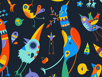 Curious art birds colorful design illustration magazine pattern