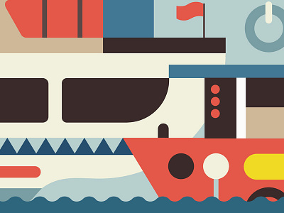 Boats boat color graphic illustration jayekang pattern river water