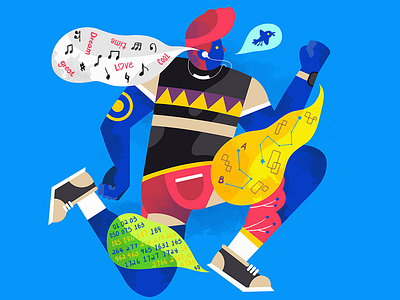 Jogging editorial illustration jogging man map music run sport steps