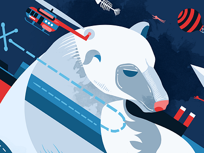 Going To North Pole - Bear animal art bear goal helicopter illustration new world north pole ship travel